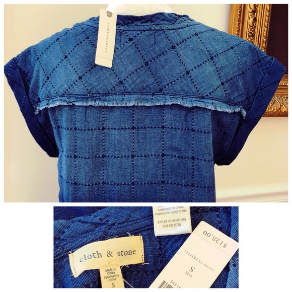 ANTHROPOLOGIE CLOTH & STONE FRAYED TUNIC DRESS S - Picture 7 of 8